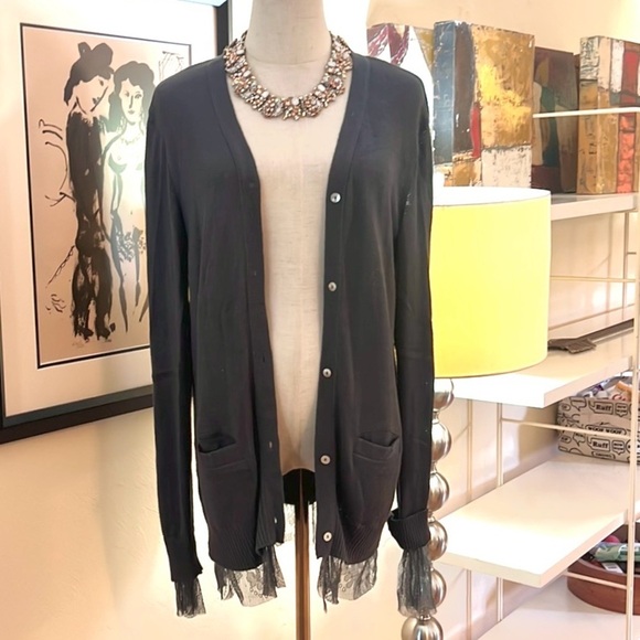 Chan Luu Sweaters - Chan Luu,Luxury Elegant Rich Gray Cardigan Sweater w/Lace Hem, Perfect, Size M